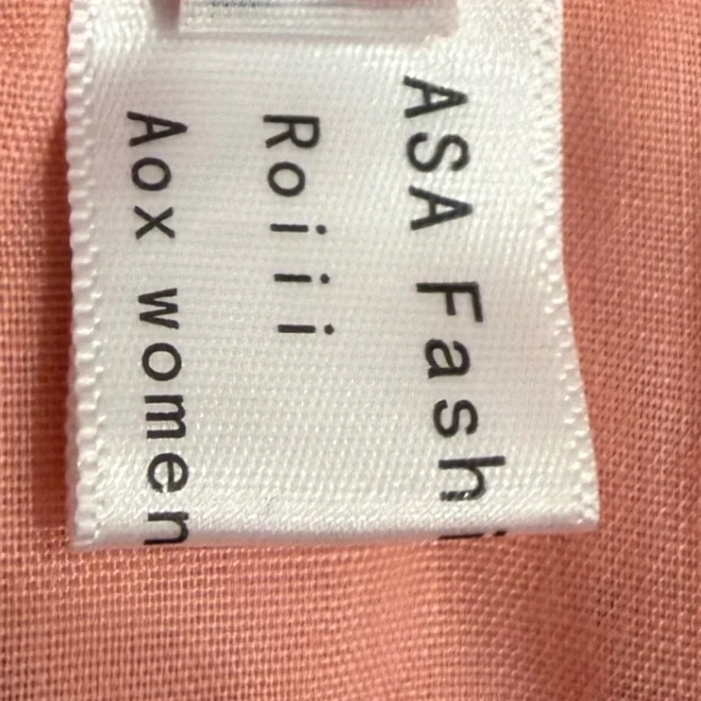 Aox Women Peach Orange Geometric Mini Dress Long Sleeve Pleated Bib Size M NWOT - Picture 7 of 11